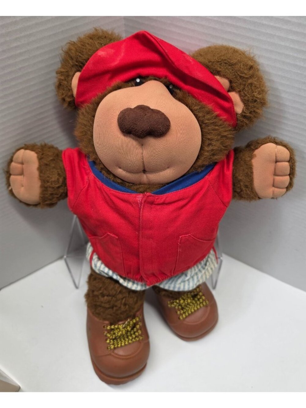 Vintage 1985 Coleco Furskins Hank Spitball 14" Baseball Bear Plush Cabbage Patch